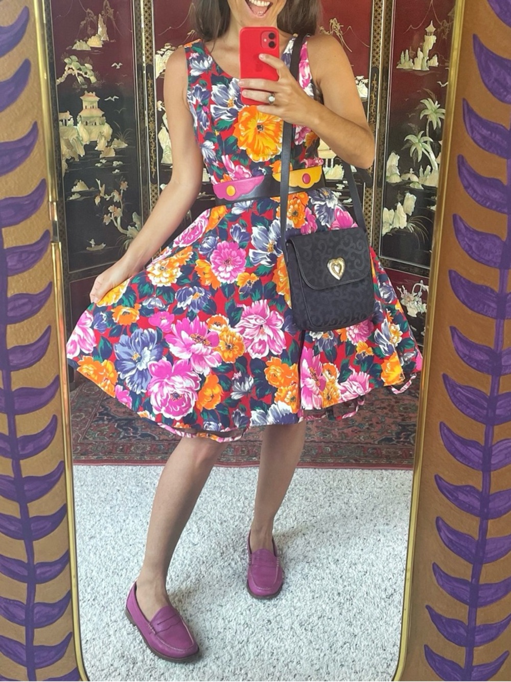 1980s Floral Mini Dress with Petticoat